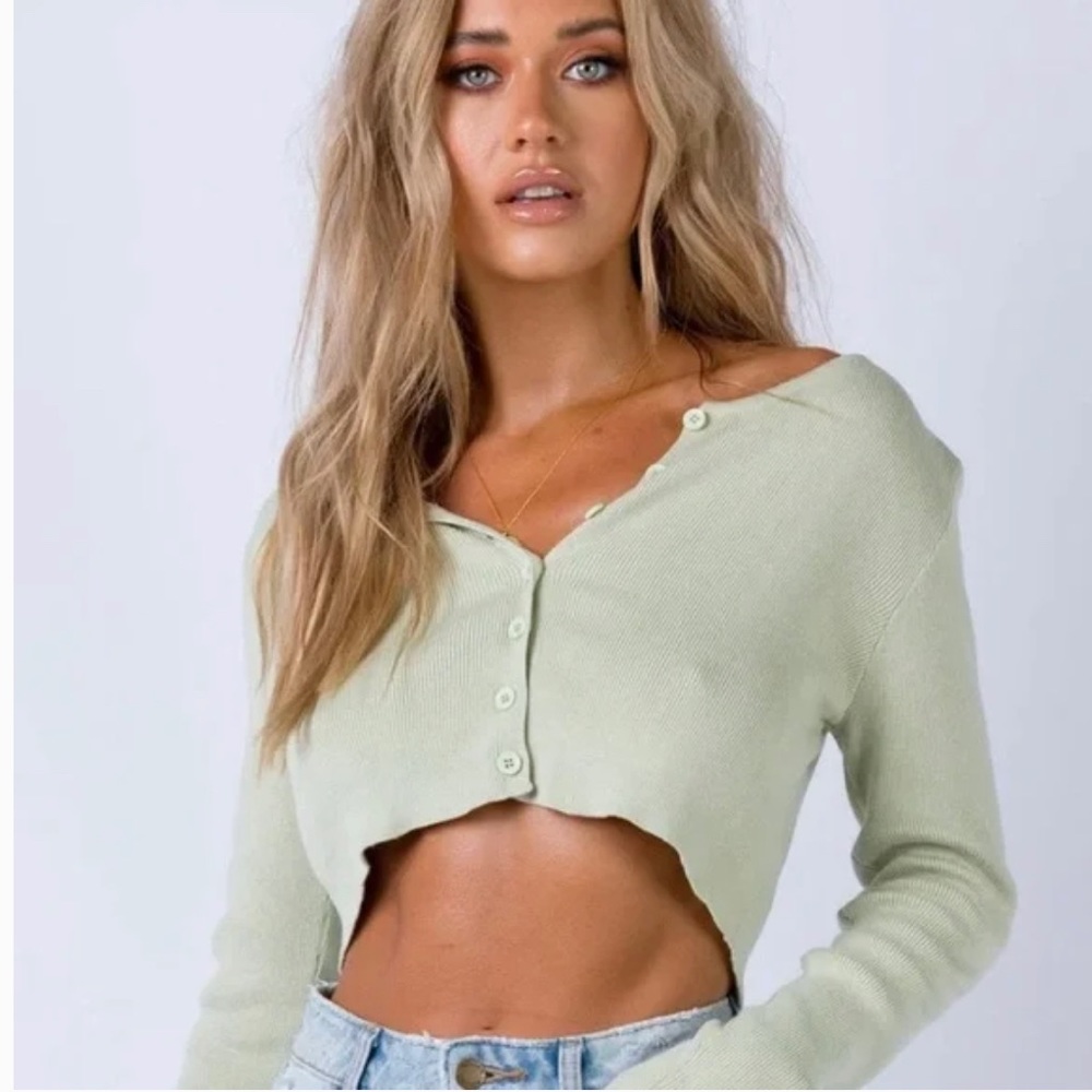 Princess Polly Light Green Cropped Cardigan